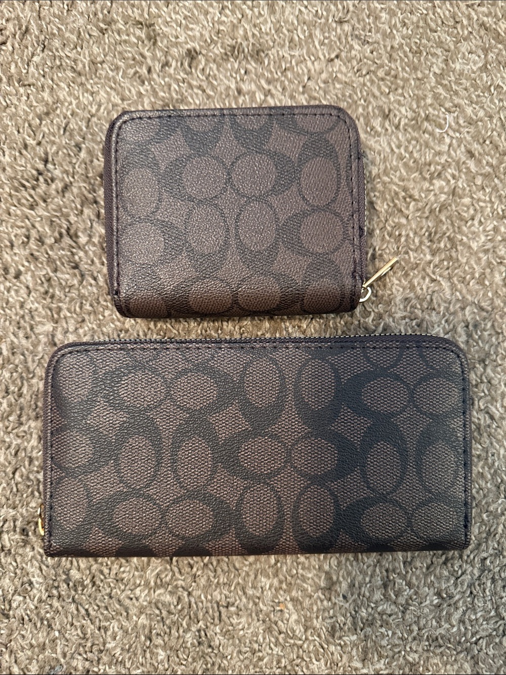 Coach Brown Signature Zip Wallet and Matching Card Case Set
